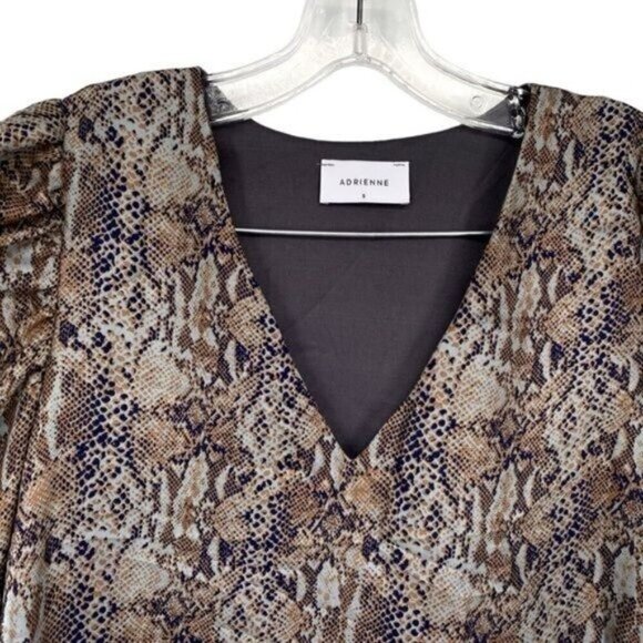 Adrienne Snakeskin Print Puff Balloon Sleeve Blouse Mobwife Top - Picture 2 of 10